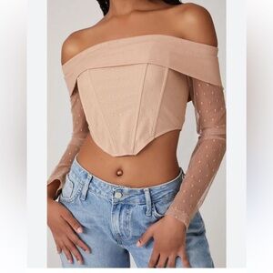 Forever 21 off - the-Shoulder Corset top in Taupe